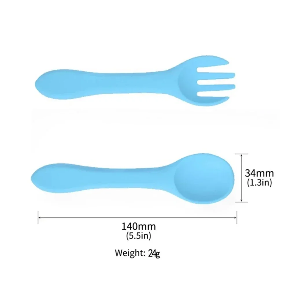 2PCS Food Grade Silicone Baby Spoon Fork Children Silicone Tableware Spoon Baby Food Supplement Fork Spoon Set Baby Tableware 6