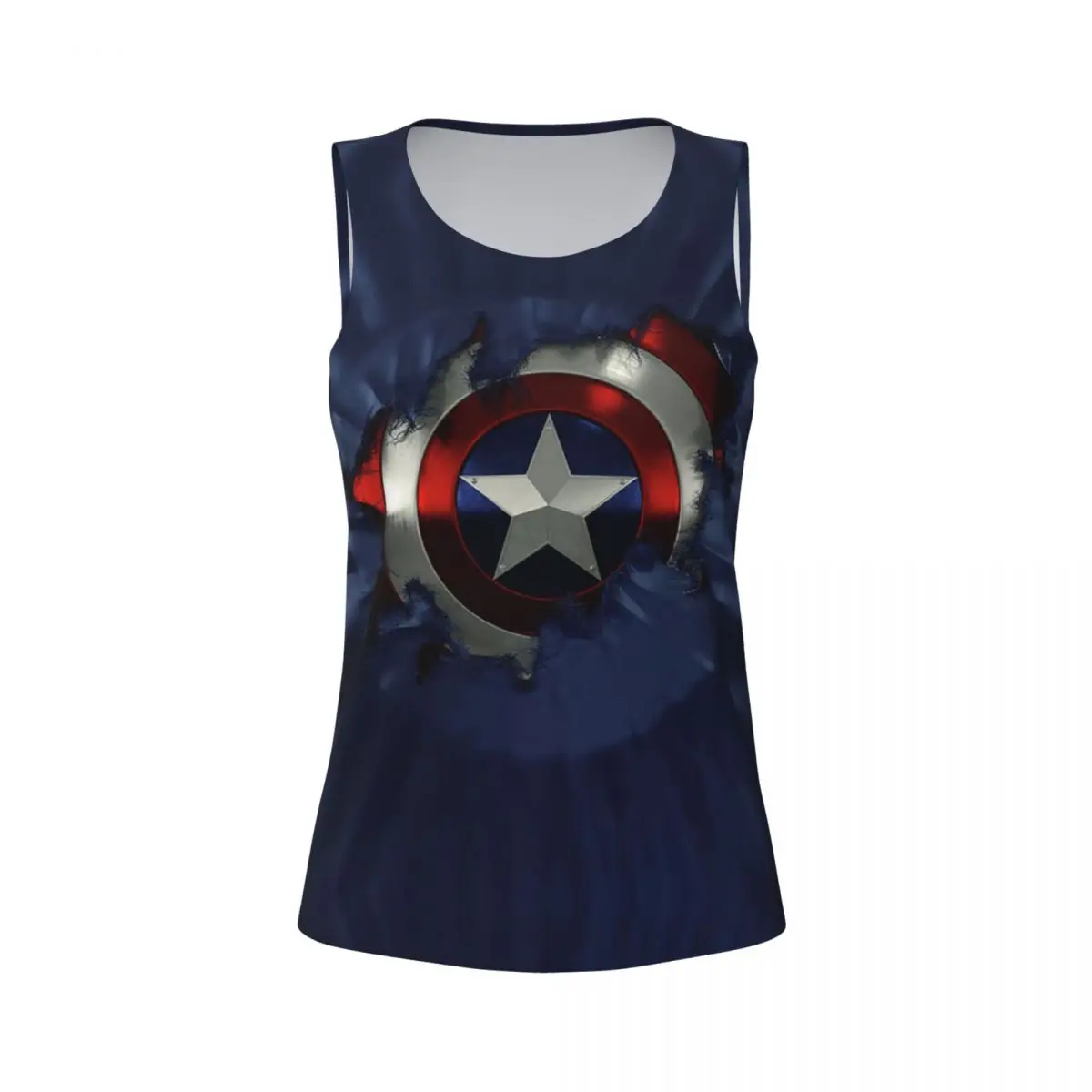 Captain America Shield Comic Blue Workout Tank Tops Women's Quick Dry Sleeveless Yoga Shirts