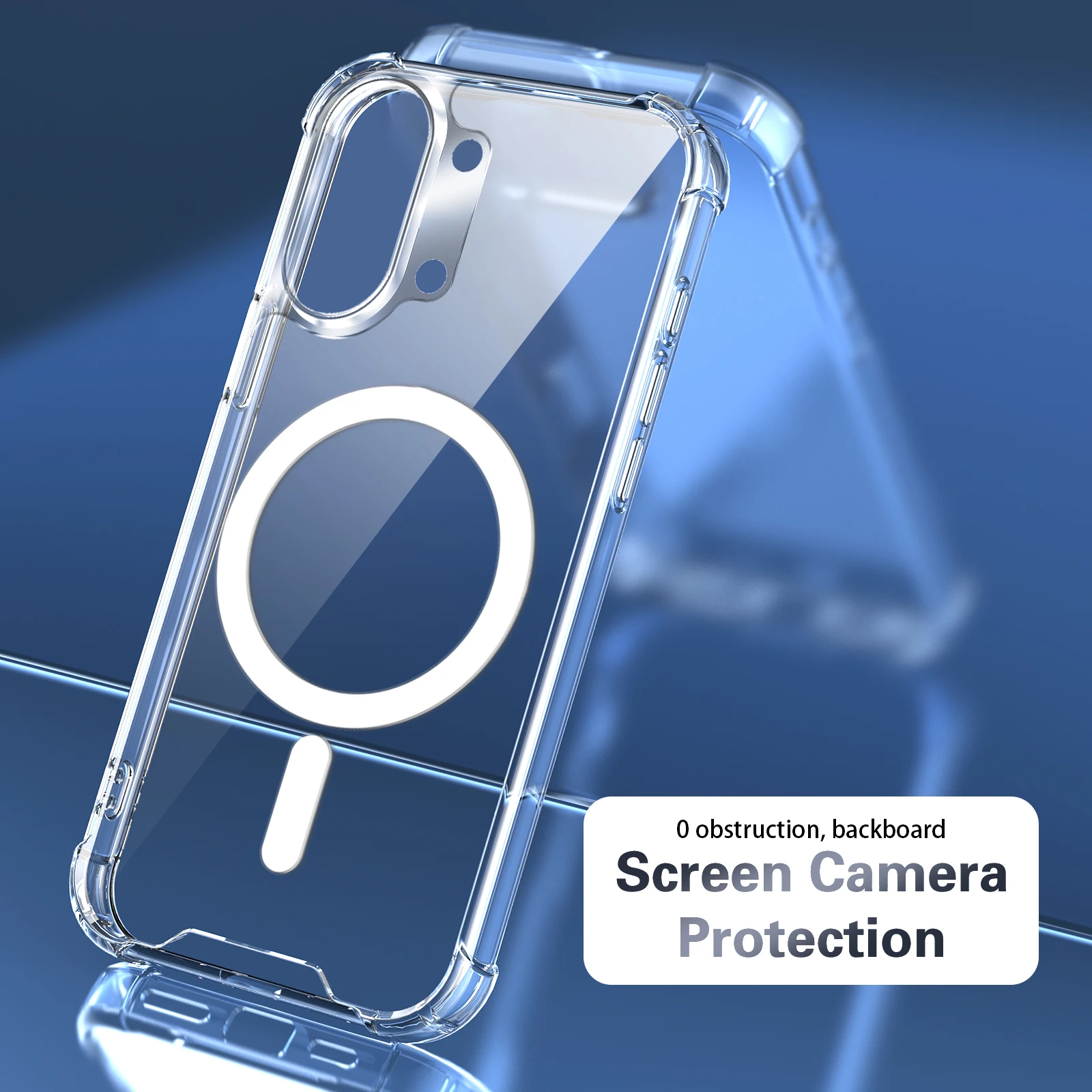 Magnetic Transparent Airbag Shockproof Phone Case with PC+TPU Protection Cover