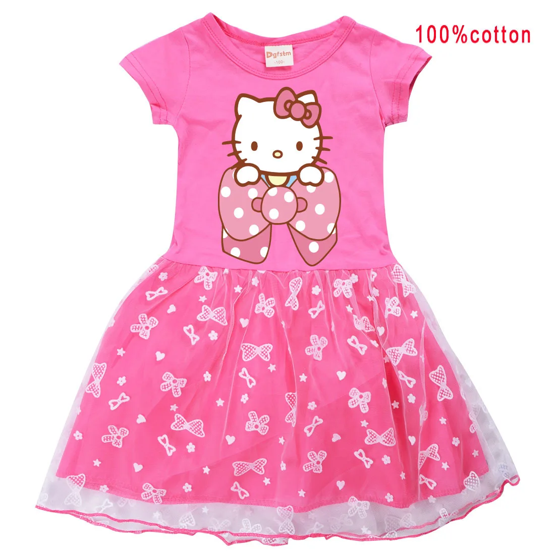 Vestido de quimono Sanrio Hello Kitty, roupa infantil kawaii, manga curta,  desenho animado bonito, camiseta estampada em arco, saia para menina, verão