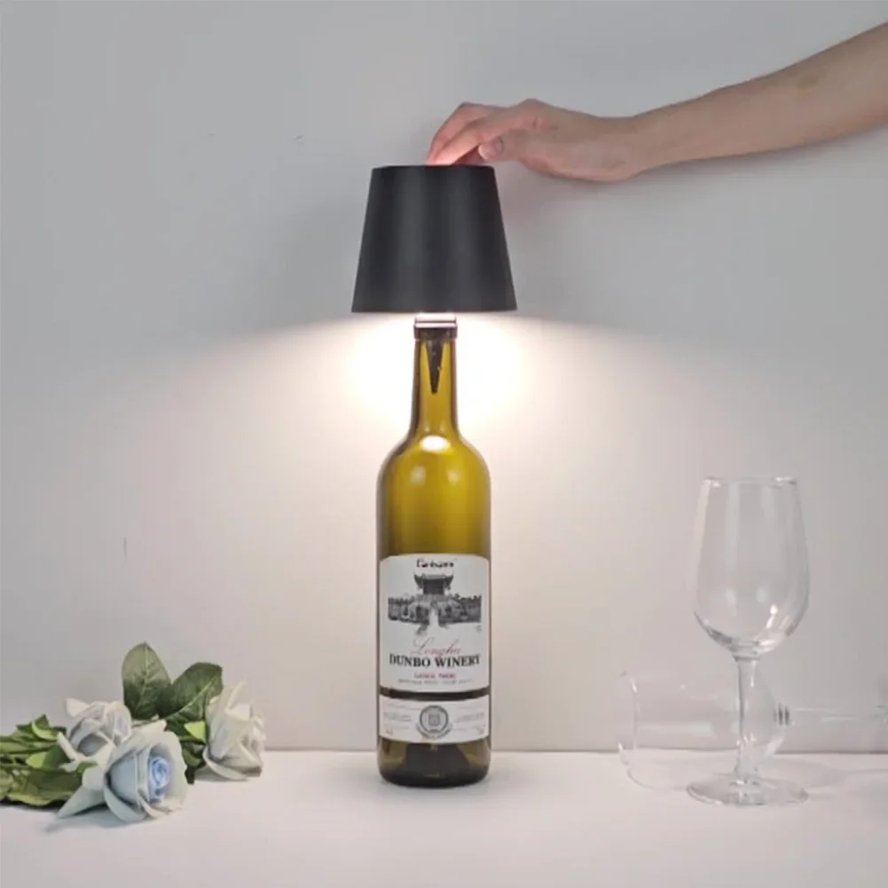 Wireless Table Lamp LED Wine Bottle Base Rechargeable Vases Light Touch Switch Bar Dining Lamp