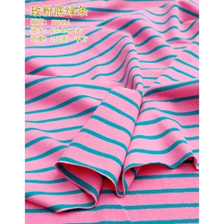 High Elastic 95% Thick Cotton Yarn Dyed Stripe Fabric for Seasonal Sewing and Clothing - 170x50cm (Pink blue)