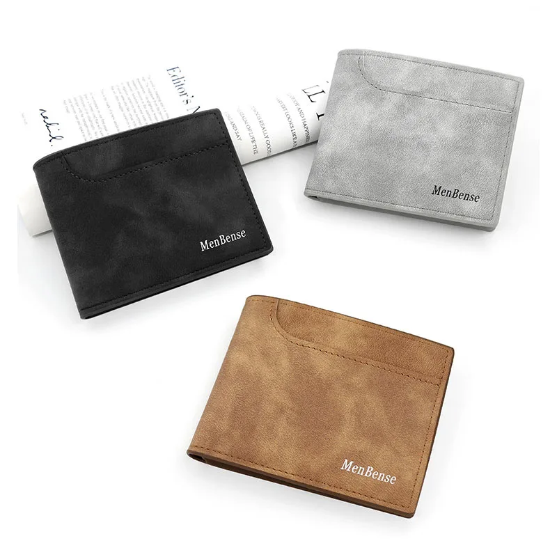 Purse Male Korean Frosted Men's Short Wallet PU leather Fashion Change Bag Large Capacity Multi card ID Bag Letter Men's Wallet