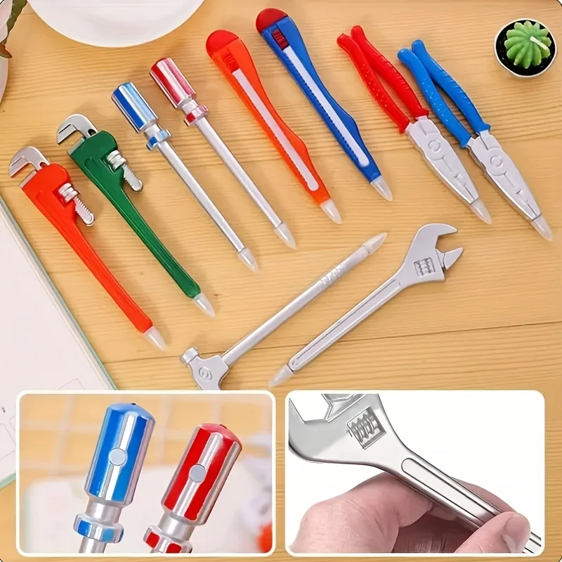 4 Tool-Shaped Ballpoint Pens, 0.5mm Black Ink, Bullet Tip, Quick-Drying and Lightweight, Creative Hardware Design, Smooth Writing, with Protective Cover, Perfect for Daily Office Use, Creative Station - 5