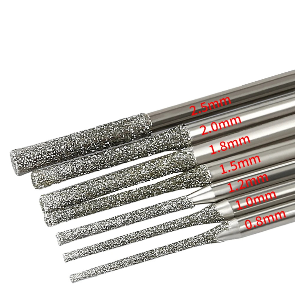 5pcs 0.8/1/1.2/1.5/1.8/2/2.5mm Diamond Coated Drill Bits 2.35mm Shank Glass Jade Amber Jewelry Glass Diamond Drill Bit