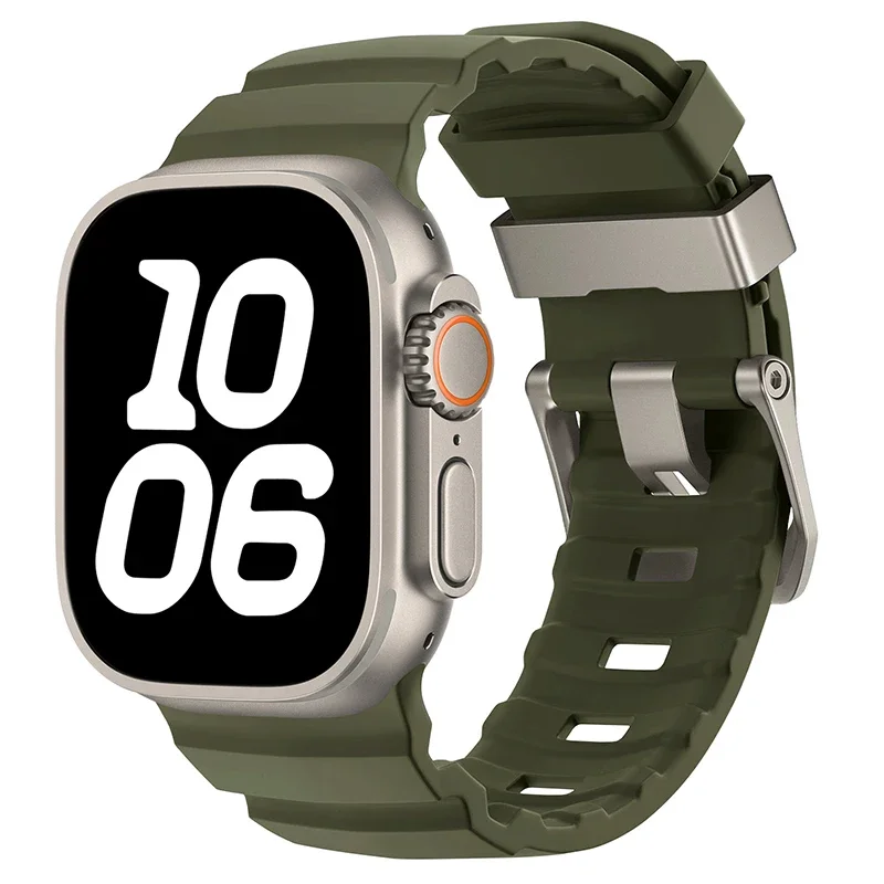 Sport Silicone and Titanium Metal Bracelet Strap
