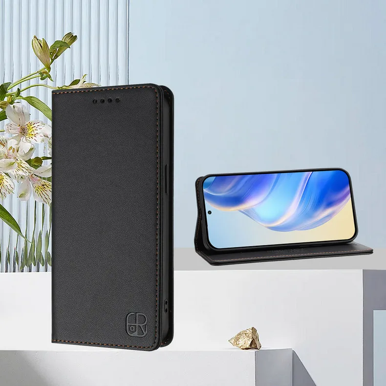 Luxury RFID Leather Wallet Flip Cover - Magnetic Closure