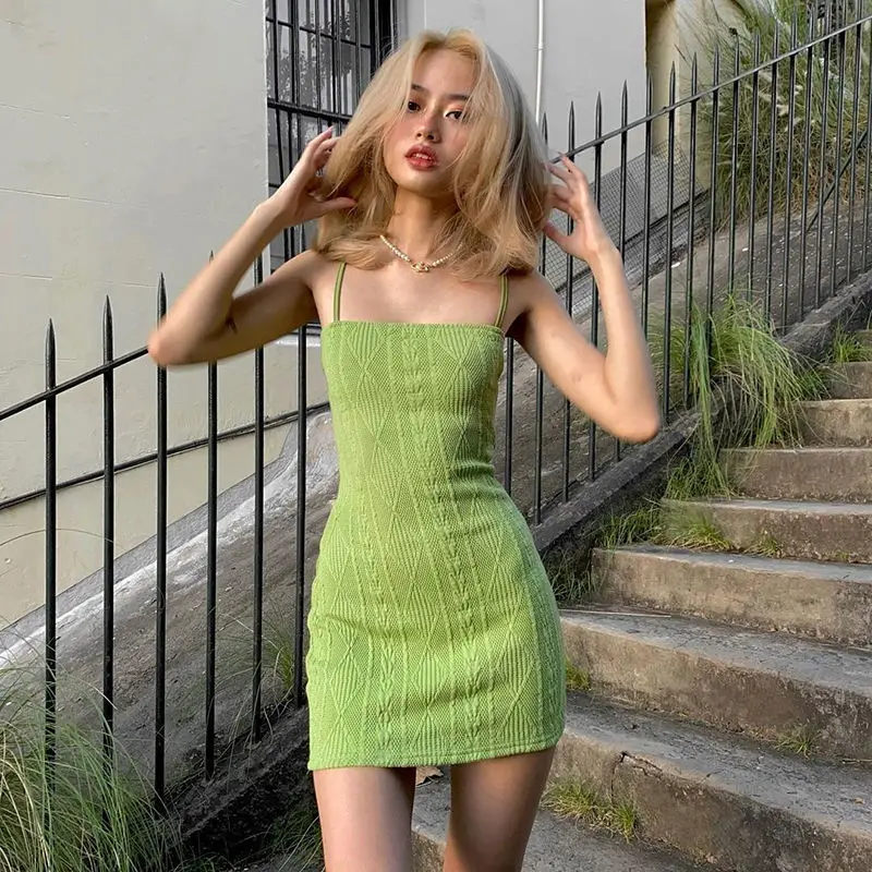 

Avocado Green Knitted Suspender Skirt Women's Short Skirt Solid Color Slim Slim Hot Girl Bottoming Dress