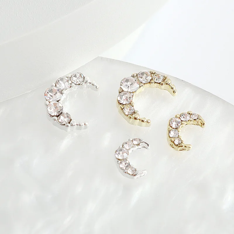 10Pcs 골드/실버 네일 아트 크리스탈 진주 라인 석 2 크기 달 모양의 디자인 한국어 네일 아트 액세서리에 대 한 매력