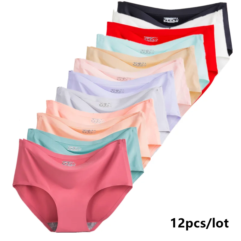 12PCS women's Ice silk Seamless Underwear Panties Sexy for women Low