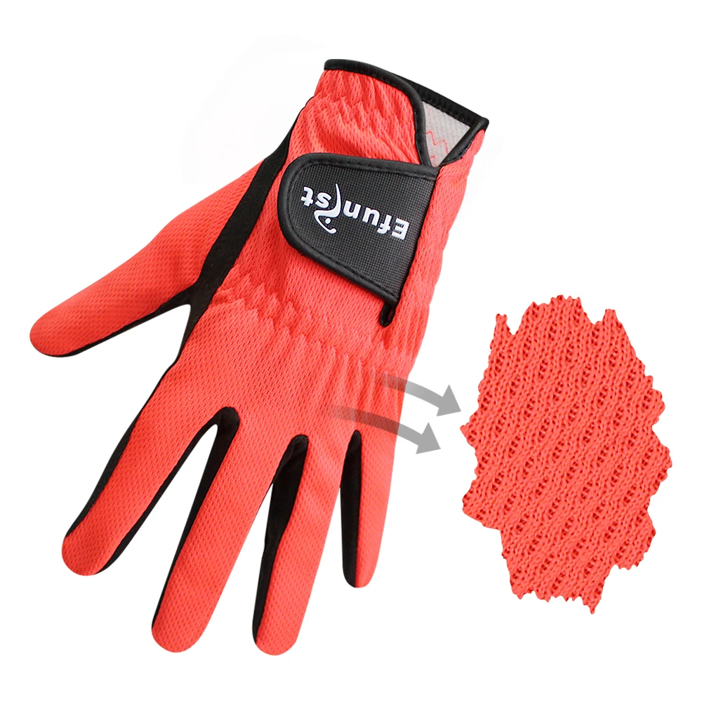 Efunist Golf Gloves Men Left Hand Breathable Orange Golf Glove All Weather Grip 3D Performance Mesh Non-slip Micro Fiber Men's