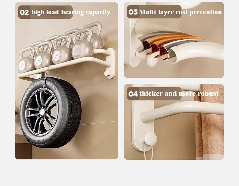Cream Style Bathroom No Punch Towel Bar Bathroom Wall Mounted Towel Rack Bath Hanging Rack White Shelves