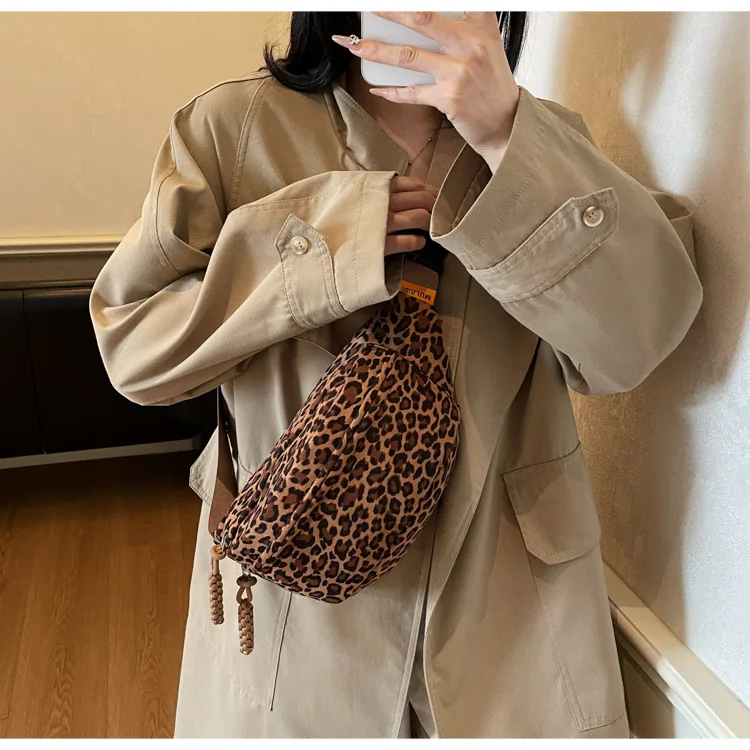 Women's Leopard Print Chest Bag, Autumn/Winter Fashion Crossbody Bag, Trendy Sporty Multifunctional Waist Bag Waist Packs bolsa