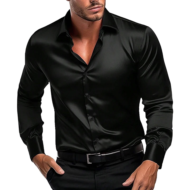 

Office Male Casual Shirts Solid Color Long Sleeve Slim Fit Shirt For Men Spring Summer Fashion Buttoned Lapel Tops Business Mens