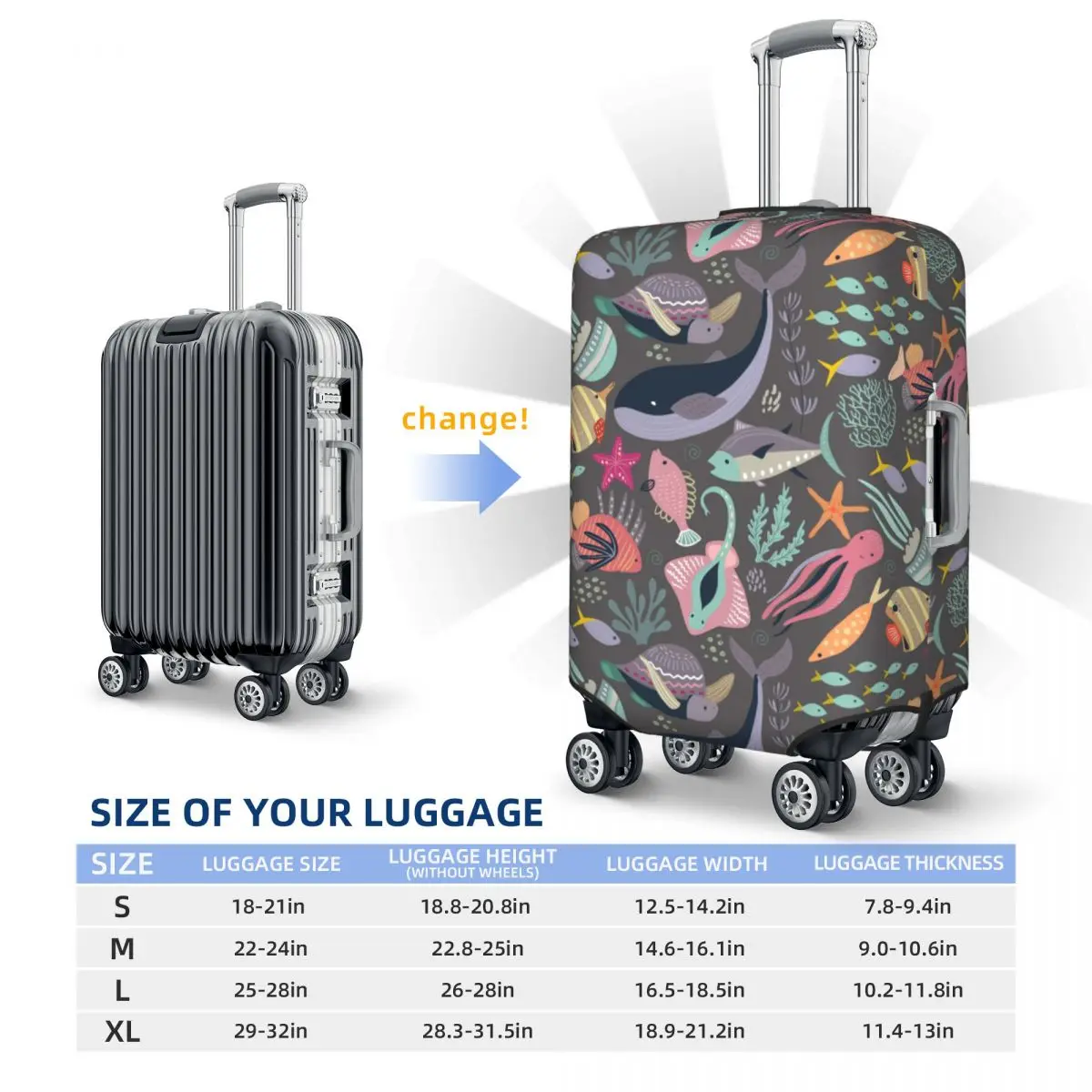 Marine Life Suitcase Cover Fish Turtle Star Pattern Vacation Cruise Trip Practical Luggage Accesories Protector 6