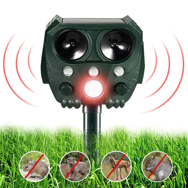 Napenergia Ultrahangos Állati Visszataszító Kültéri Vízálló Újratölthető Visszautasító Piros Érzékelő Villogó Lámpák
