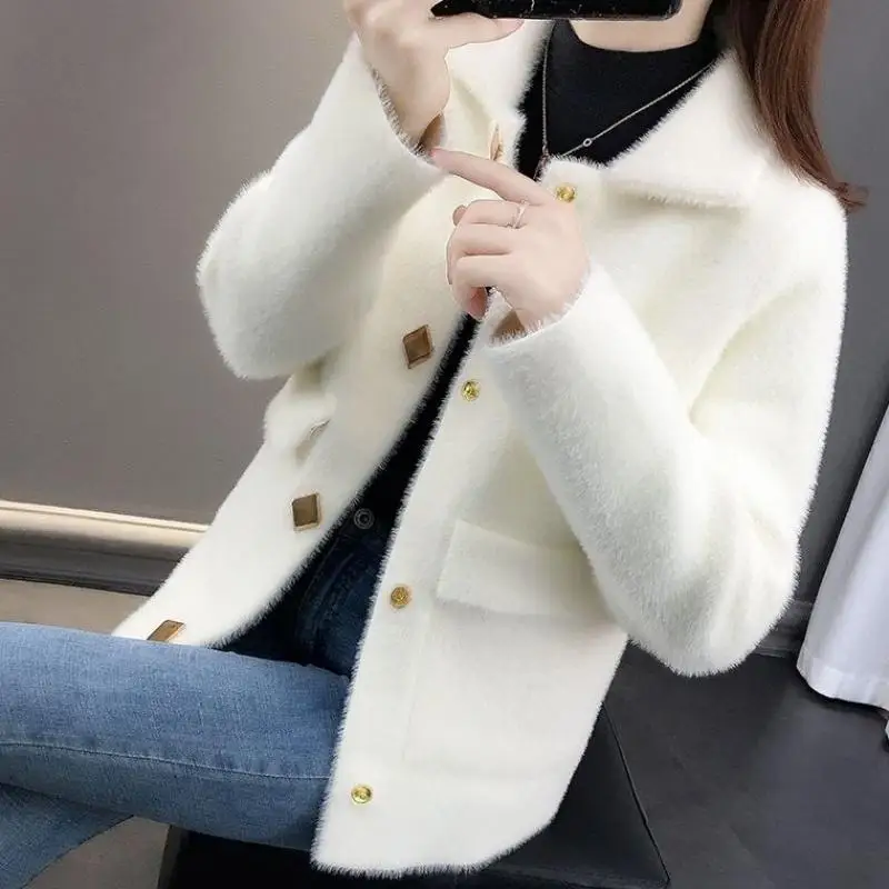 Fashion Lapel Button Pockets Korean All-match Coats Women's Clothing 2023 Winter Loose Solid Color Tops Commuter Jackets