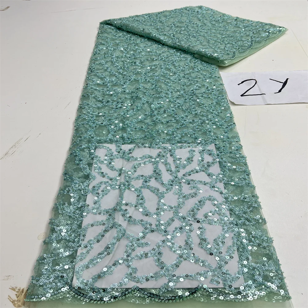 2 Yards Luxury French Mesh Beaded Lace Fabric African Sequins Groom Lace Fabrics for Nigerian Wedding Dress 2025 sequins jacquard lace fabric cotton voile lace fabric brocade lace fabric