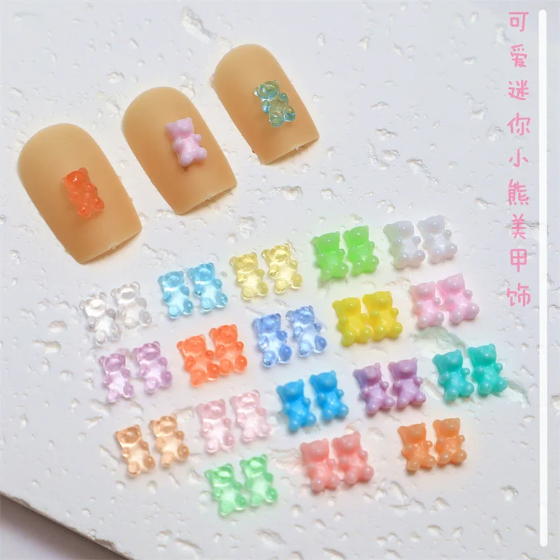 

50pcs Kawaii Mini Jelly Bear Nail Art Charms Ice Frosted Resin Design Crystal Rhinestone Nail Decorations DIY Manicure Accessory