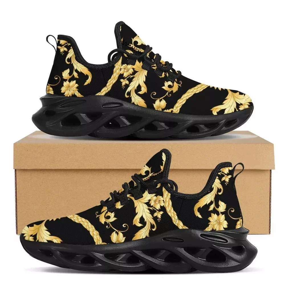 Fashion Ladies Mesh Knit Sneakers European Golden Floral Comfort Women's Walking Couple Shoes Zapatos Mujer