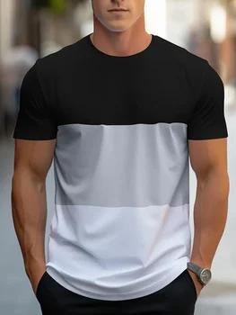 T-shirt da uomo per il tempo libero di alta qualità per fitness da strada allentata per il tempo libero con motivo geometrico colorato da uomo di nuova moda estiva 1