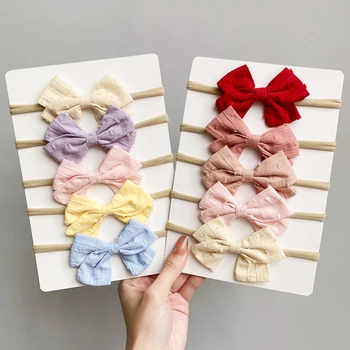 5pcs Cotton Linen Bow Baby Headbands 1