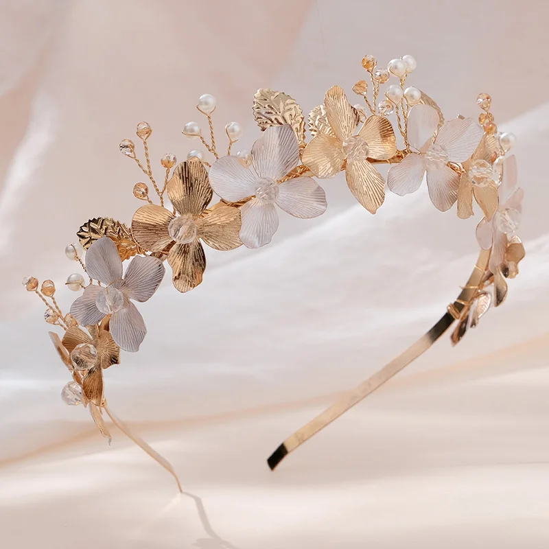 Handmade Pearl Hair Hoop Bridal Elegant Alloy Leaf Hairbands