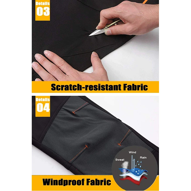 Men's Fleece Snow Ski Pants Windproof Shell Hiking 4 Zipper Pockets Winter Waterproof Trousers
