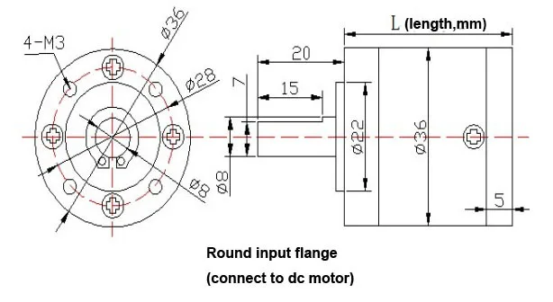 Description Picture 4 of item1pcs/lot 189:1 264:1 369:1 516:1 Planet Reducer 36mm Planetary Gearbox Round or Square Flange Input Diameter 5mm