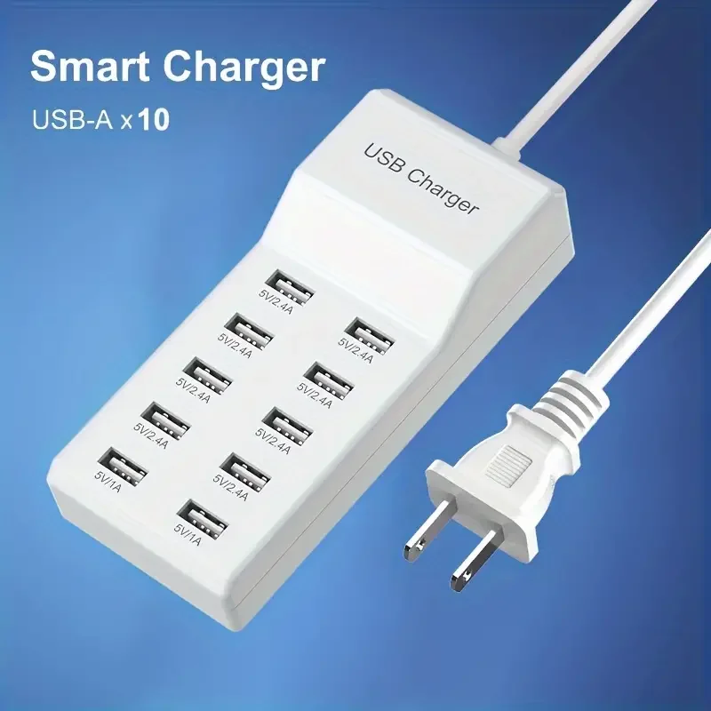 USB Charger 50W Multi-port 2.4A Mobile Phone Quick 10-Port Fast Charging Station Travel Adapter For Smart Phones plug adapter,power plug adapter