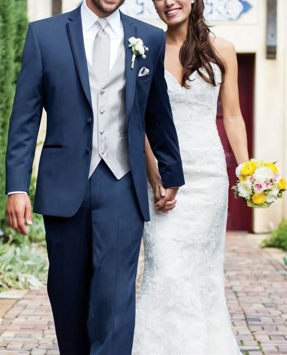 

Wedding Suit For Men Terno Slim Fit High Quality Fashion Tuxedos Bule Notch Lapel 3Pieces(Jacket+Pant+Vest)
