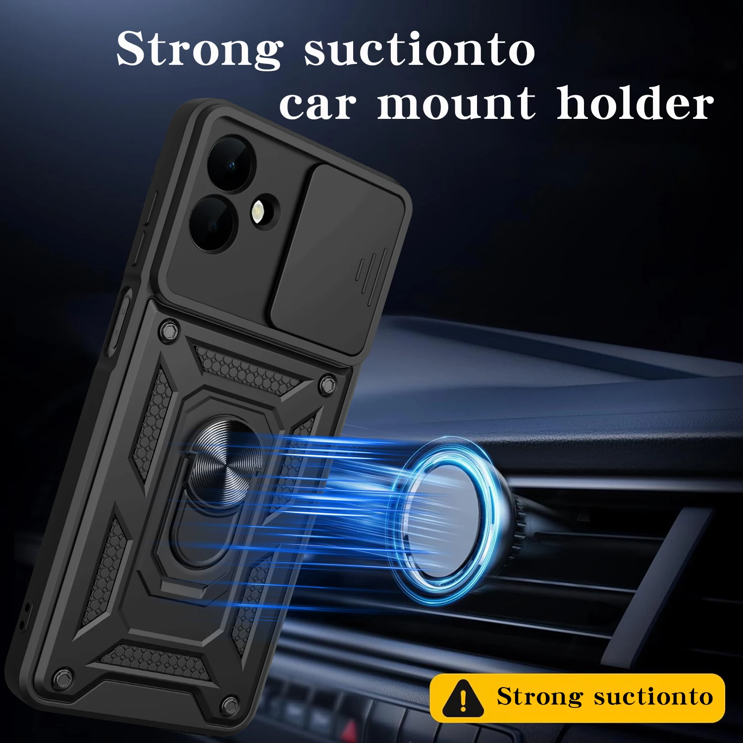 Armored Protective Phone Case with Magnetic Ring and Camera Protection