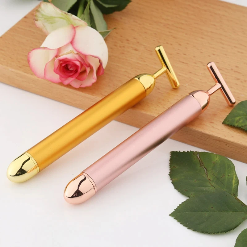 24K Gold T Beauty Bar Energy Roller Electric Face-lifting Facial Massage Beauty Instrument Waterproof Vibrating Face Care Stick 4