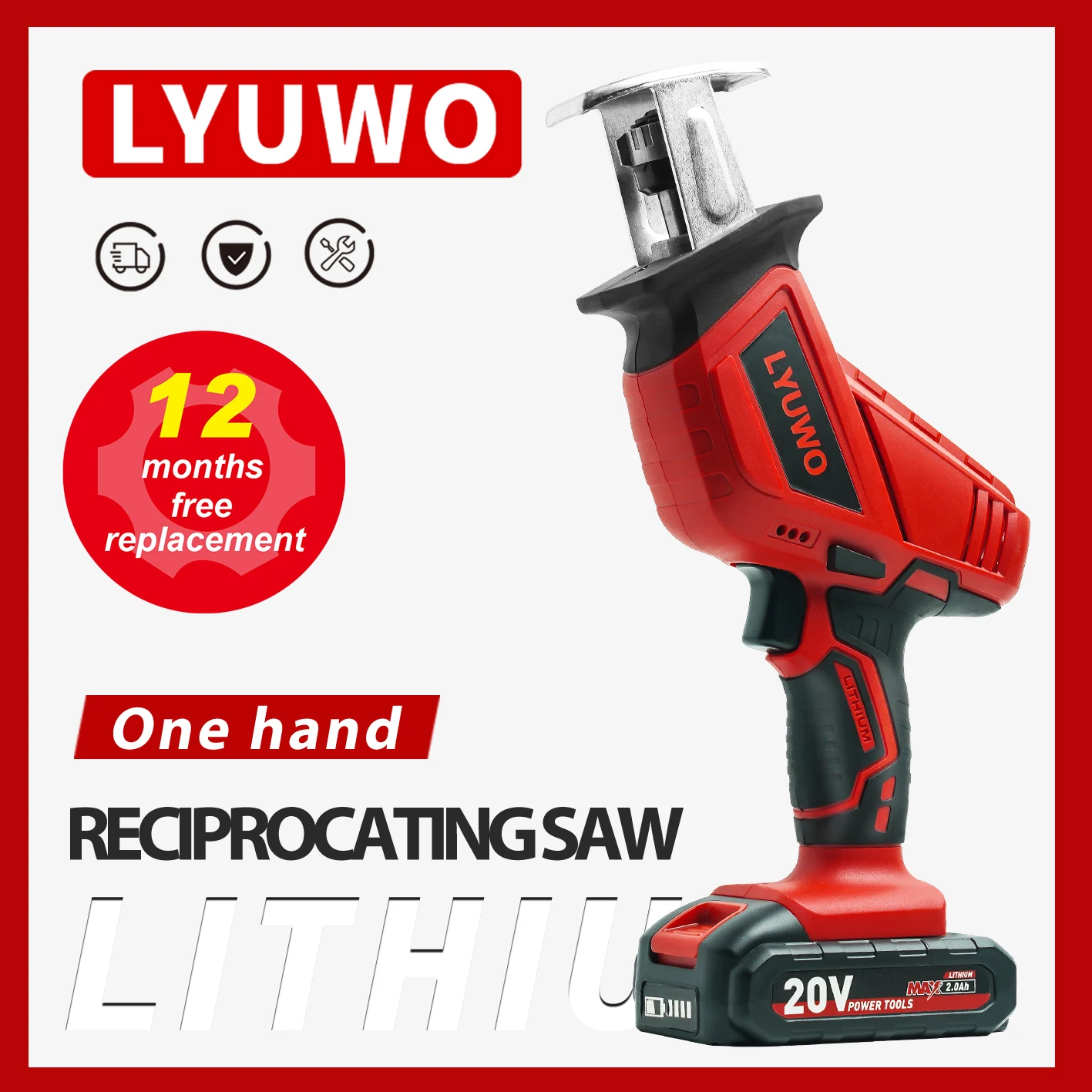 

20V Rechargeable Reciprocating Saw Adjustable Speed Electric Saw Blade Saw Portable Wood Metal Cutting Chain Saw