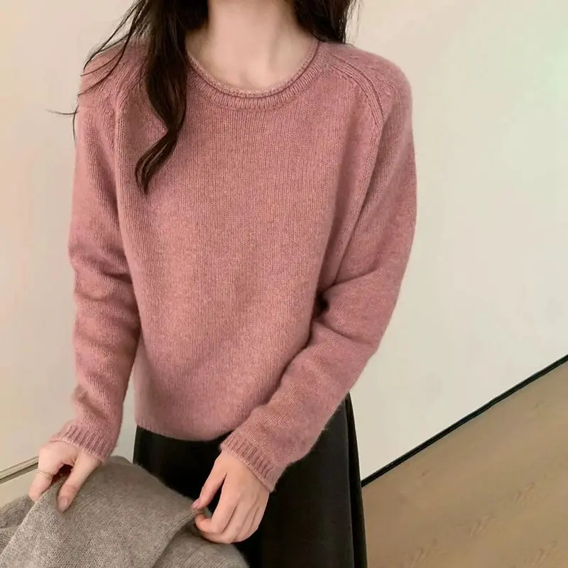 

100%Cashmere Wool Sweater Women's Autumn/Winter New Korean Fashion O-neck Knitted Pullover Soft Comfortable Loose Top For Female