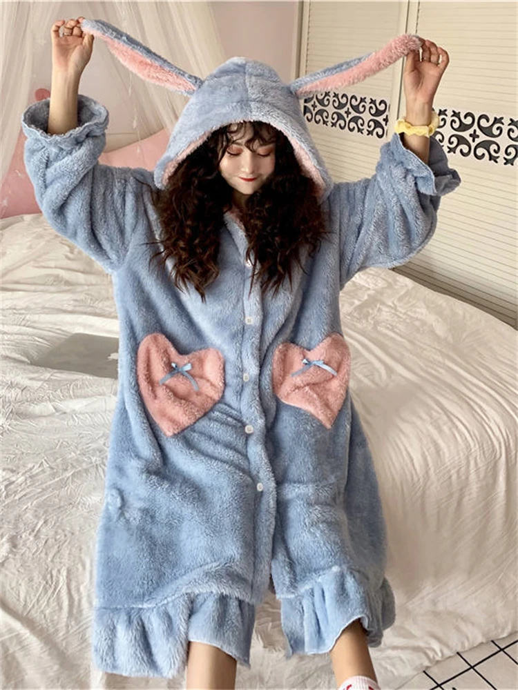 Womens Sleepwear Coral Velvet Ears Pajamas Women Autumn And Winter