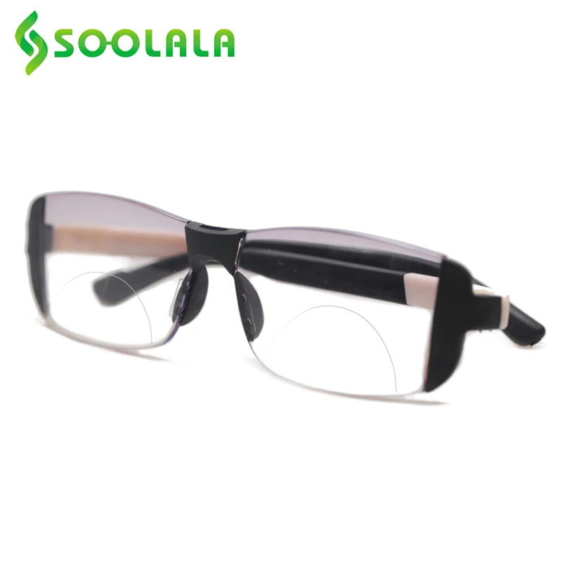 

SOOLALA Rimless Tinted Anti Blue Light Bifocal Men Reading Glasses Women Ladies Leesbril Mannen Magnifying Presbyopic Eyeglasses