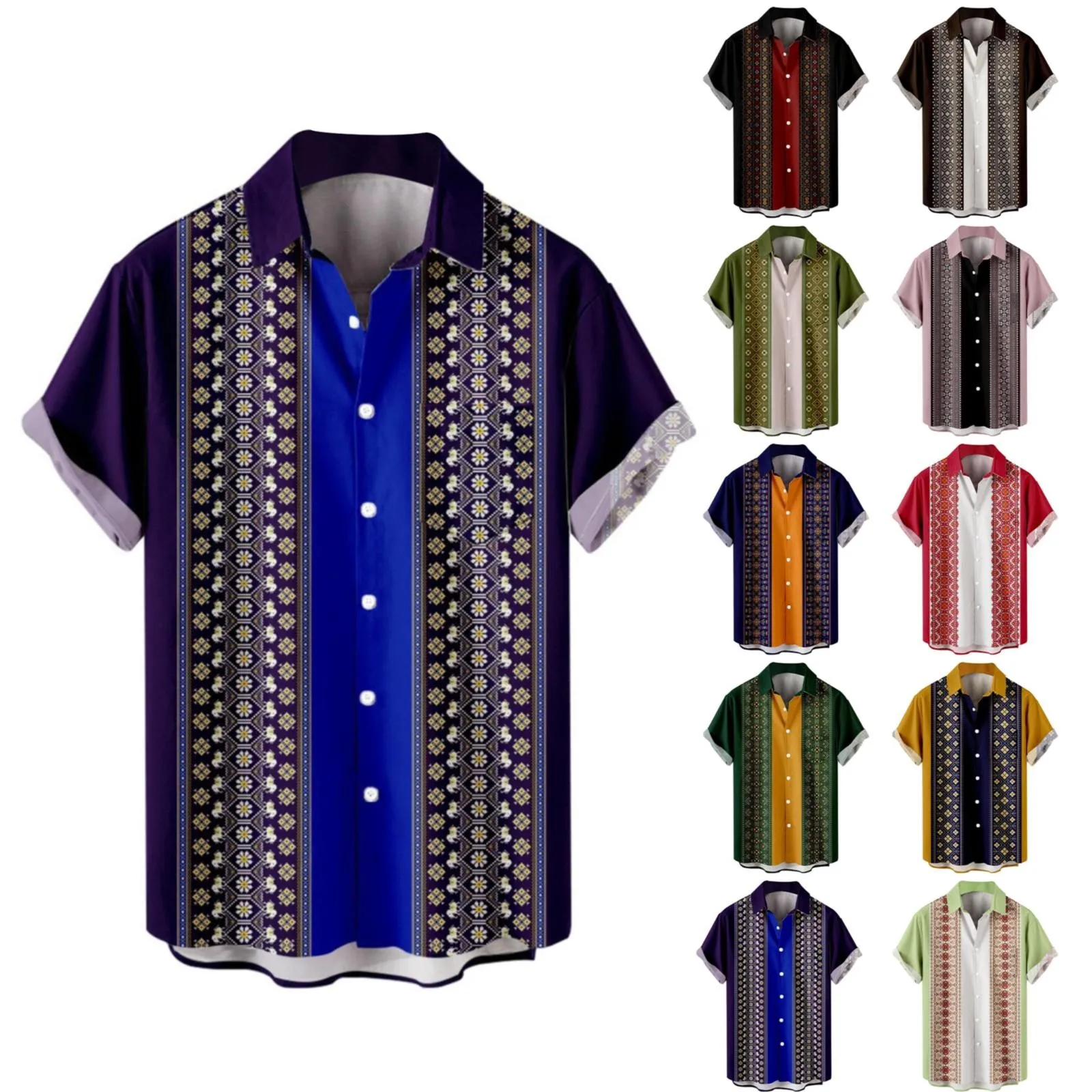 

Men'S Summer Vacation Tourism Beach Fashion Trend Leisure 3d Digital Printing Short Sleeve Ethnic Camisas De Hombre Business