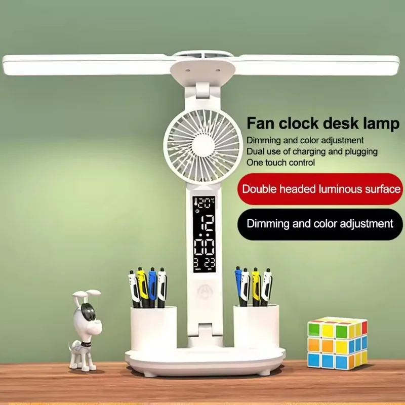 

Multifunctional Foldable USB Small Dimmable Eye Protection Smart Desk Table Clock With Fan Pen Container LED Light For Study