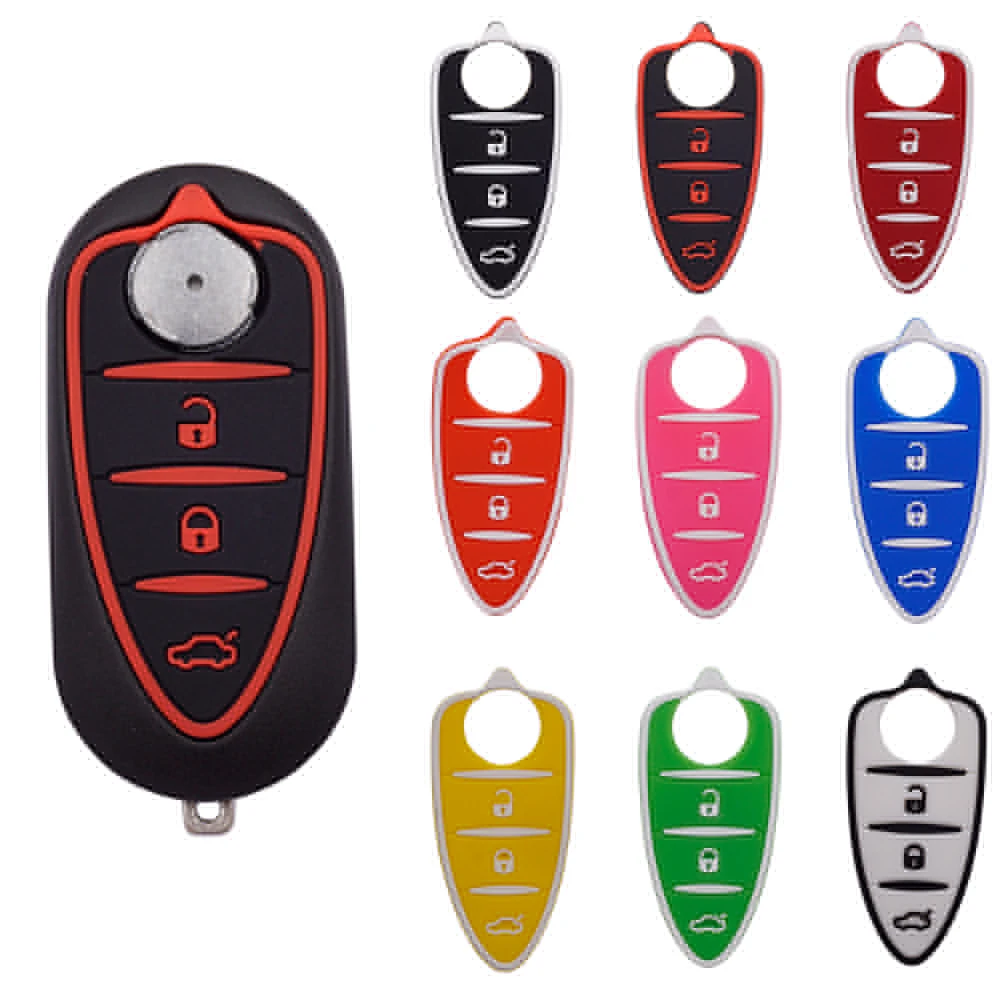 Car Key Shell Cocolockey Silicone Rubber Key Pad Fit for Alfa Romeo Mito Giulietta 159 GTA 3 Buttons Flip Remote In Black Red Car Styling