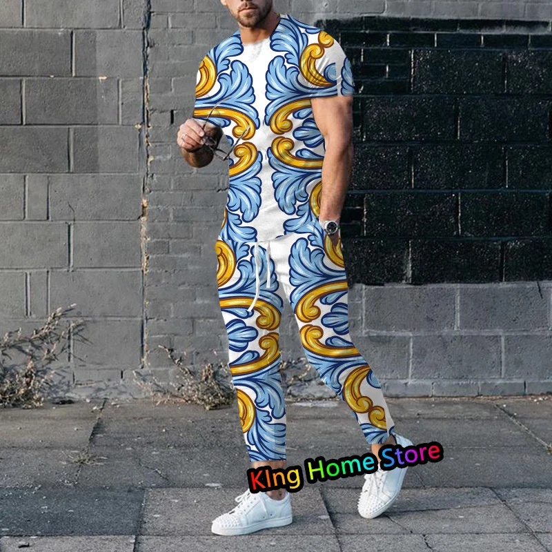 Luxury Male Clothes Outfits 3D TShirt Long Pants 2 Piece Sets Suits Fashion Men's Tracksuit Streetwear Casual Sportswear