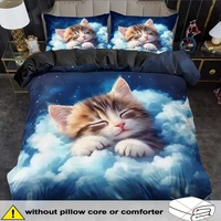 Ensemble de housse de couette chat mignon 3 pièces, housse de couette imprimée numérique 3D, ensemble de literie doux et confortable et respirant pour chambre à coucher, dortoir 2