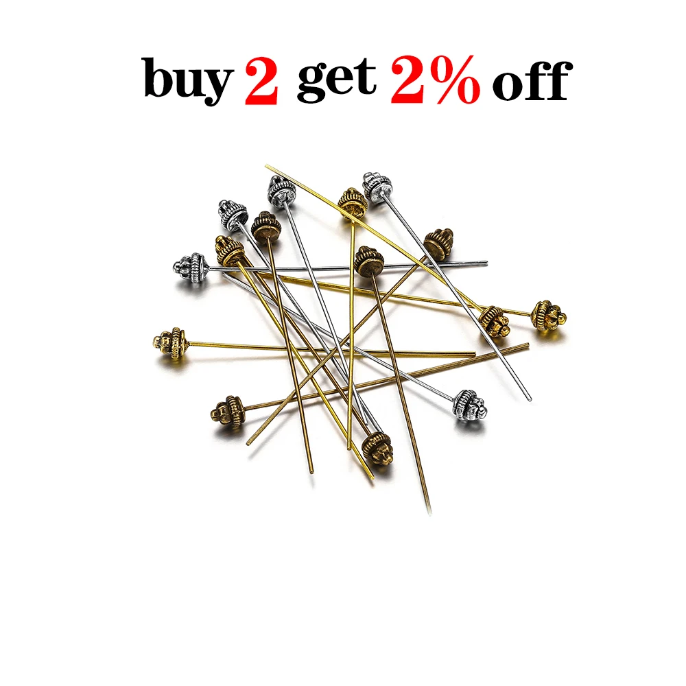 Gold Flower Head Pins For Jewelry Making Diy Beads Ball Pins Needles Findings Women Jewelry Accessories Headpin 20pcs 50mm