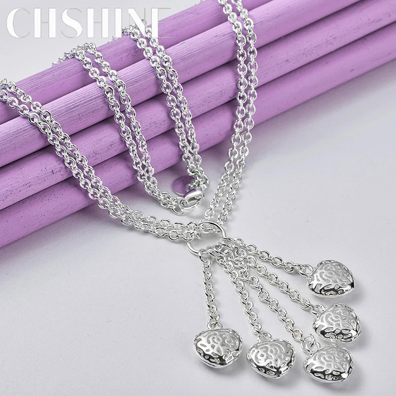

CHSHINE 925 Sterling Silver Five Heart Chain Necklace For Women's Lady Wedding Engagement Fashion Charm Jewelry