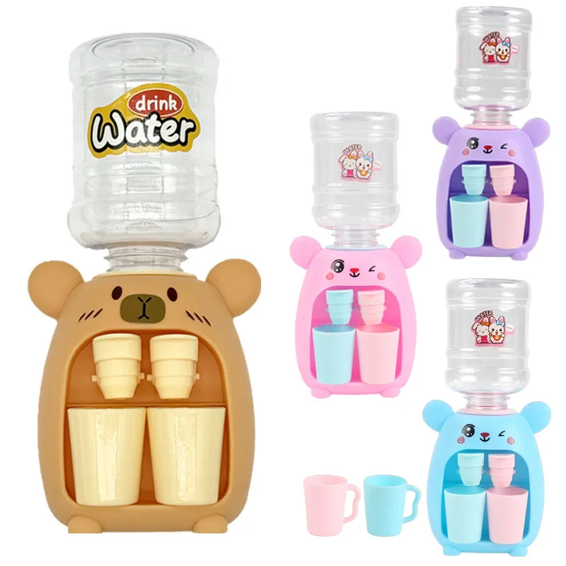 Children Cute Capybara Water Dispenser Toy with Dual Cup Cartoon Cold/Warm Water Juice Drinking Fountain Simulation Kitchen Toys