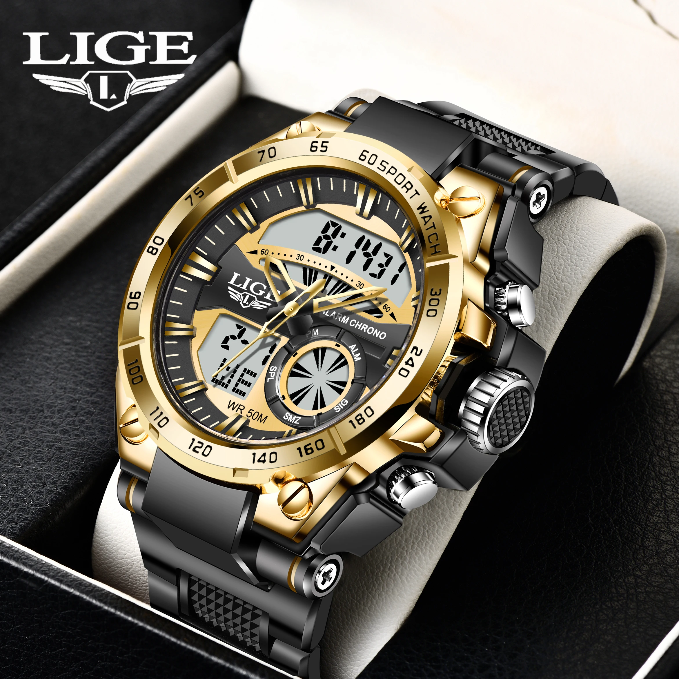 LIGE Men Watch Fashion LED Digital Watches Man Sports Military Waterproof Steel Wristwatch Electronic Clock Reloj Hombre 2024