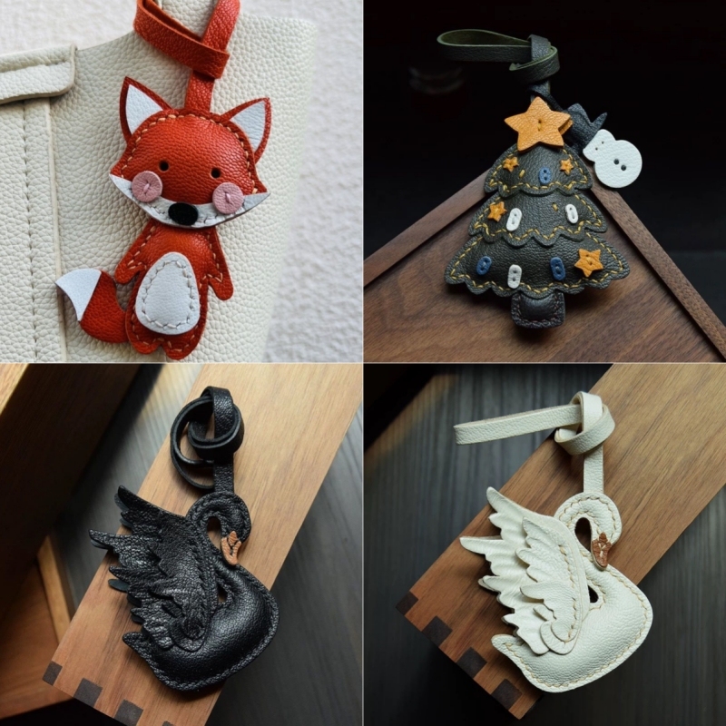 Unique Cute Sheepskin Handmade Black Swan Mondrian Car Key Pendant Handbag Crossbody Bag Pendant Girl'S Birthday Gift Lovely