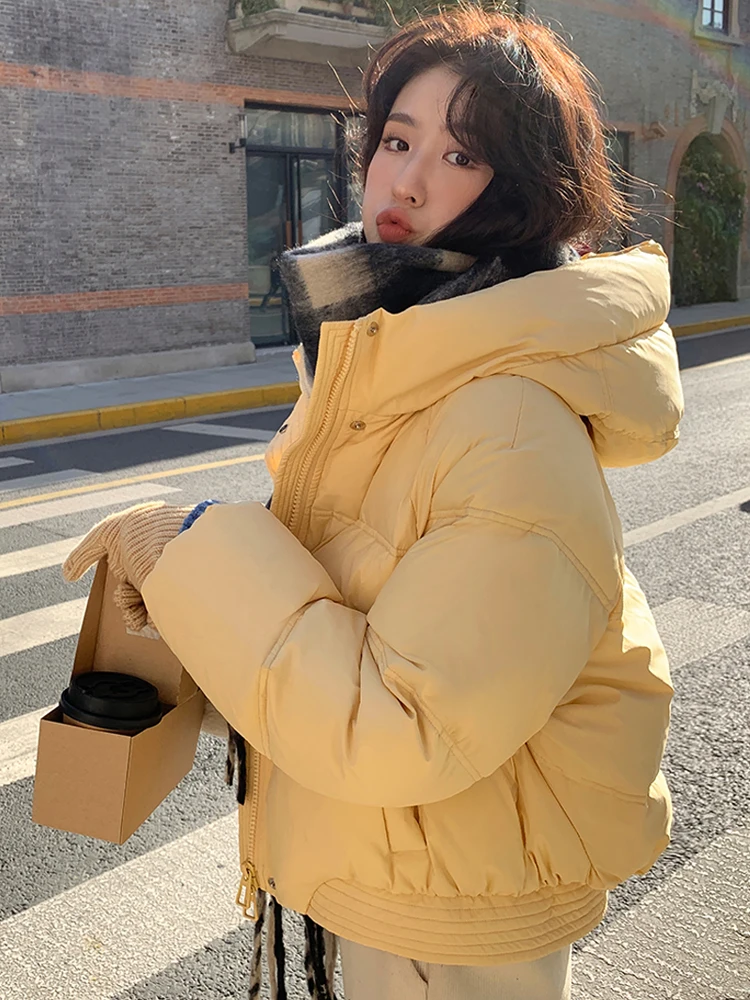 Fashion Solid Color Long Sleeve Women's Short down Jacket 2023 New Winter Hooded Collar Sweet Cute Slim-Fit down Jacket
