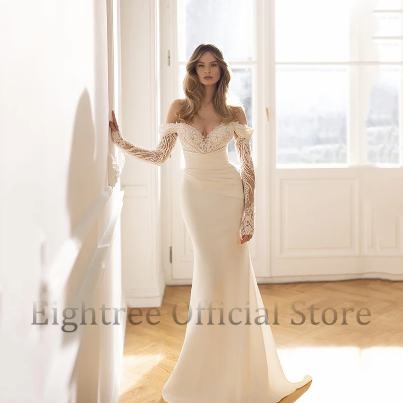 Eightree Elegant Mermaid Wedding Dresses Off The Shoulder Bridal Dress White Appliques Lace Princess Wedding Gowns Custom Size