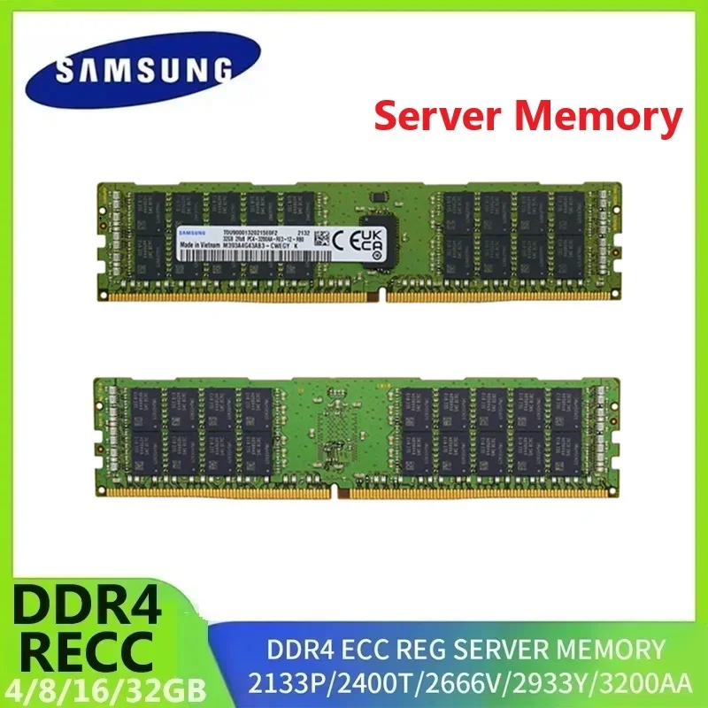thumbnail image 1 of SAMSUNG DDR4 Ram Server Memoria RECC 3200AA 2933Y 2666V 2400T 2133P Server Memory 32GB 16GB 8GB ECC REG Support X99 Motherboard, 1 of 4
